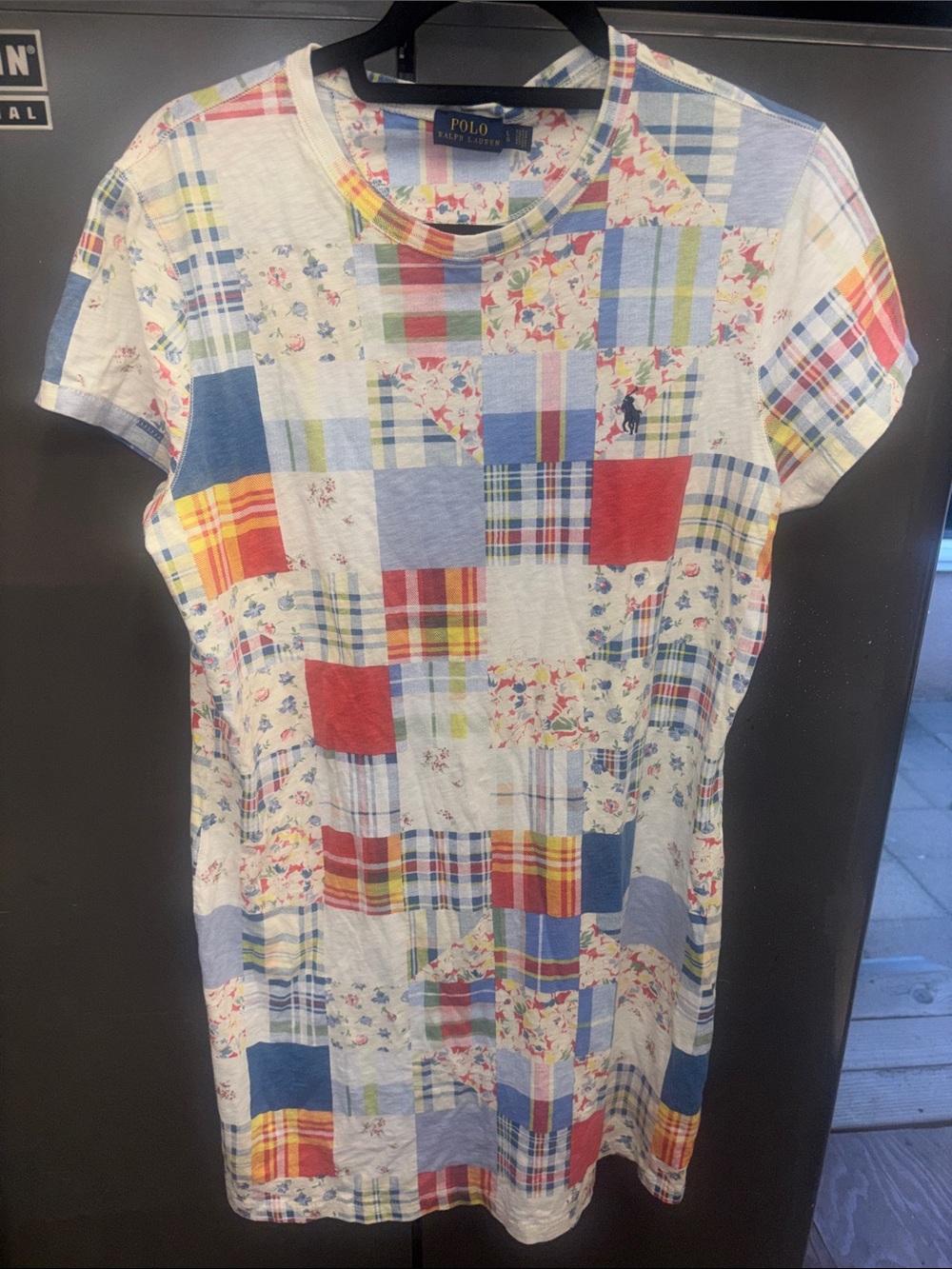 Polo Ralph Lauren Patchwork Plaid Tee Dress in Red, Blue, Yellow